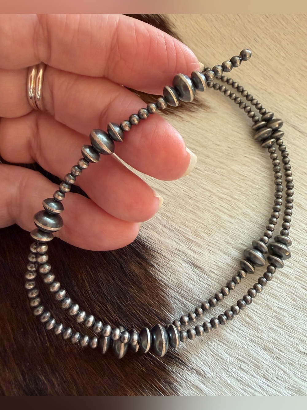 ❤️3mm 6mm 8mm Graduated Desert Pearls & Saucers Sterling Lariat Necklace 20+ 2”L - Picture 5 of 10